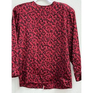 Long Sleeve Hong Kong‎ 100% Silk Doncaster Red Leopard Print Vintage Blouse Sz 4